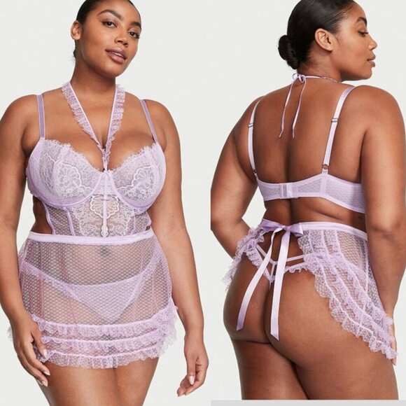 New! Victoria’s Secret Unicorn Mesh High Neck Wicked Apron Babydoll 4186 - Picture 2 of 9